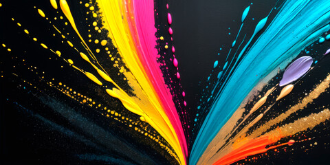 bright spots and drops of paint of different colors on a black background