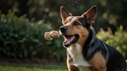 Wall Mural - Action shot of a dog catching a treat.