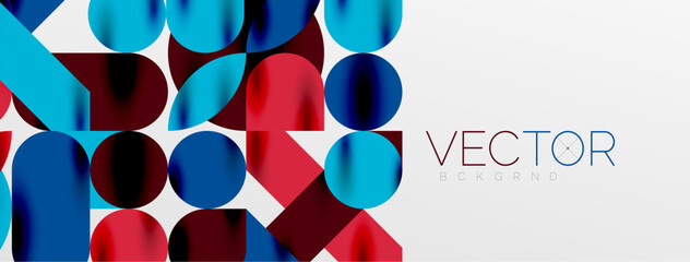 Poster - Mosaic geometric elements. Colorful circles, round geometric shapes and lines with shadow 3d effects. Simple forms abstract background for wallpaper, banner, template or landing
