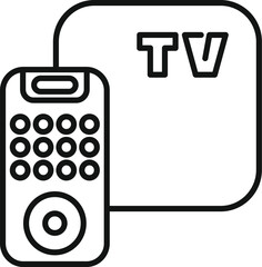 Poster - Simple line art icon of a remote control changing channels on a tv