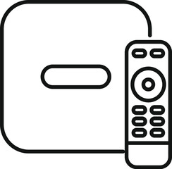 Poster - line art style icon of a tv set top box receiver with a remote control, for controlling and watching