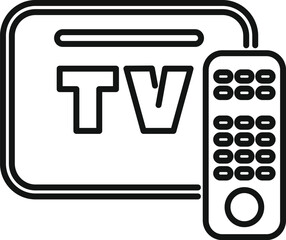 Wall Mural - Simple black and white icon of a television set with a remote control, perfect for topics like entertainment and technology