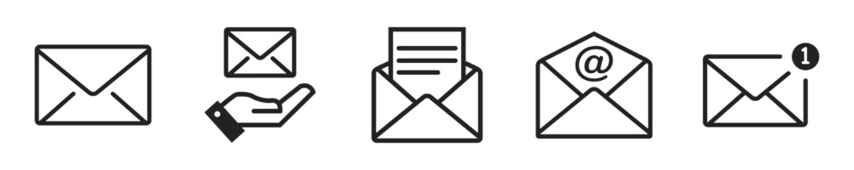 Poster - Email icon set. Set of 5 outline icons related to email. Linear icon collection. Email outline icons collection. Editable stroke. Vector illustration.
