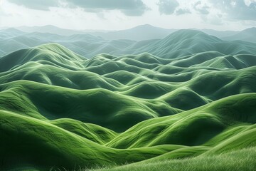 Wall Mural - Rolling Green Hills Under a Cloudy Sky