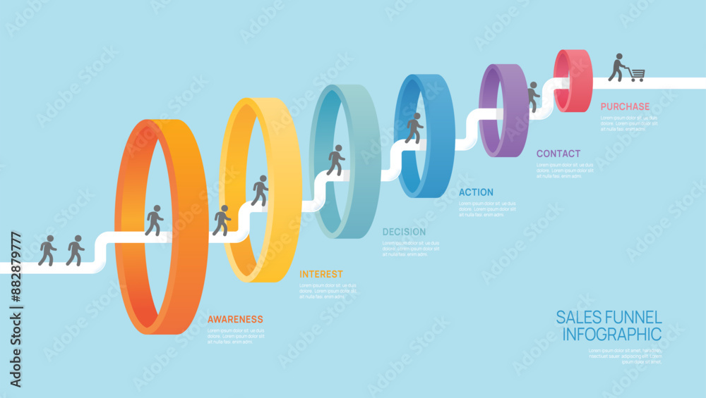 Infographic Sales funnel template for business. Modern 6 step level ...