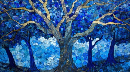 Wall Mural - oak forest made of mosaic translucent lapis lazuli 