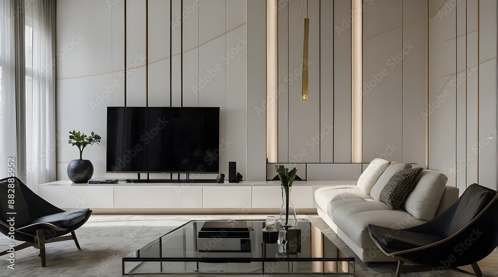 modern and minimal living room interior design, TV wall design ...