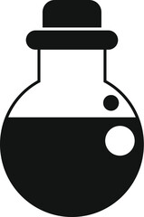 Poster - Black and white silhouette of a round bottom flask containing a chemical solution with bubbles rising