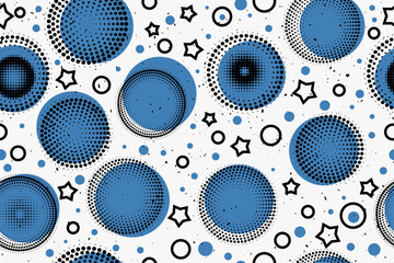 Poster - Abstract seamless blue circles. Vector pattern of stylish circles covered with halftones of small dots.