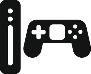 Poster - simple black icon of a contemporary game console standing upright with wireless controller