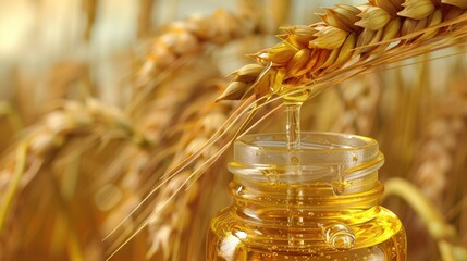 Canvas Print - a drop of wheat essential oil. Selective focus