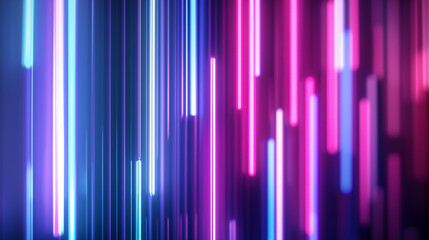 Poster - Digital Wallpaper 3D Render of Abstract Neon Background with Glowing Pink and Blue Vertical Lines