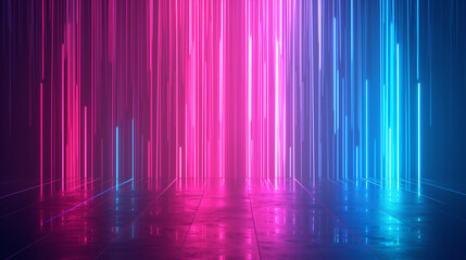 Poster - Neon Background with Glowing Pink and Blue Vertical Lines 3D Render for Digital Wallpaper