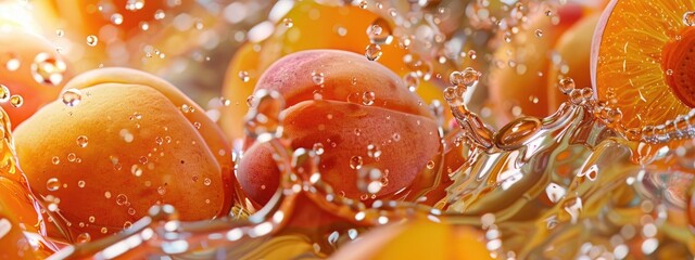 Wall Mural - a drop of apricot essential oil. Selective focus