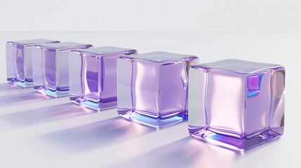 Poster - Violet Blue Translucent Glass Shapes in Abstract Background, Isolated on White, 3D Render Illustration 