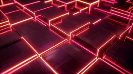 Wall Mural - 3d cube background with glow lines