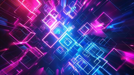 Wall Mural - 3d cube background with glow lines