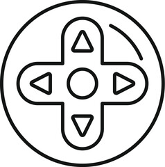 Poster - line art icon of a game controller showing the directional pad with arrows in a circle