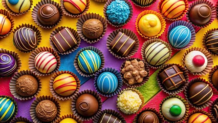 Sticker - Colorful chocolates arranged in a vibrant background, chocolates, colorful, sweets, treats, confectionery