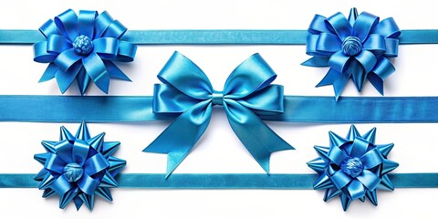 Wall Mural - Collection of blue gift ribbon with bow on background for various occasions like Christmas, birthday, Valentine's Day, blue