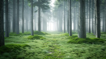 Wall Mural - A forest with a path through it
