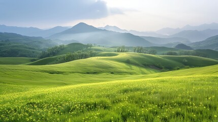 Wall Mural - a large, open field with a bright sun shining on it