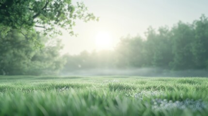 Wall Mural - A lush green field with a tree in the background