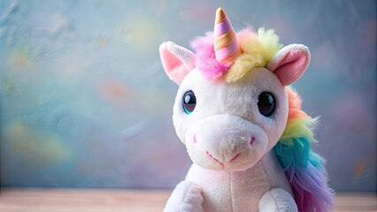 Wall Mural - Close-up of a unicorn plush toy, unicorn, plush, toy, close-up, cute, fluffy, magical, soft, colorful, horn, fabric