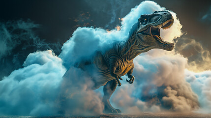 Poster - Tyrannosaurus Rex with Cloud Symbol: 3D Rendering Concept