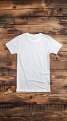 Sticker - white t-shirt mockup on wooden background