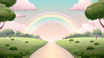 Wall Mural - a rainbow is in the sky above a road that leads to a field