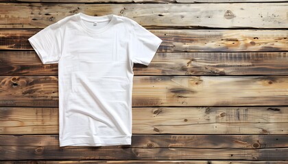 white t-shirt mockup on wooden background