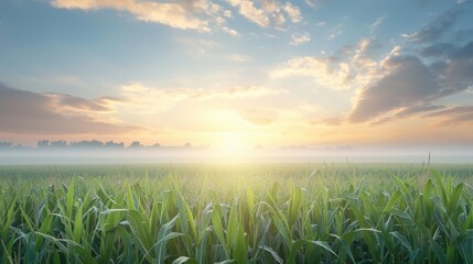 Wall Mural - a field of corn is shown with a bright sun in the background