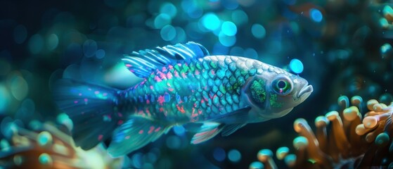 Wall Mural - Vibrant Tropical Fish Swimming in Colorful Coral Reef with Bokeh Background