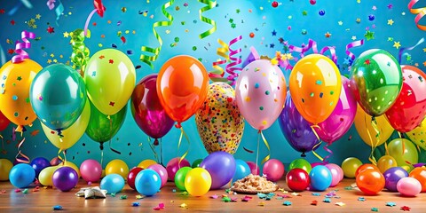 Poster - Colorful and dynamic celebration party with balloons, confetti, and streamers, celebrate, party, dynamic, colorful, balloons