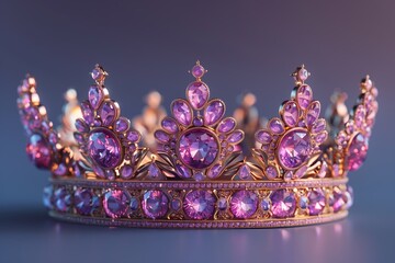 A Gold Crown With Purple Gems on a Purple Background