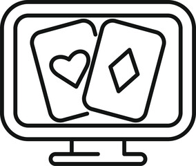 Wall Mural - Online casino icon featuring playing cards on a computer screen, symbolizing virtual gambling