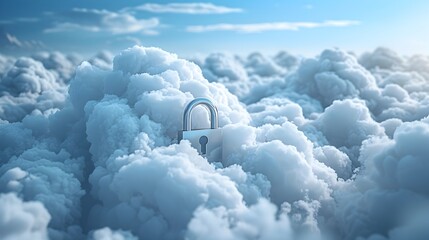 Poster - Padlock Icon in Cloud Symbolizing Cloud Storage Security with Blue Sky Background