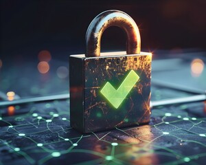 Poster - verified security padlock icon on professional business background