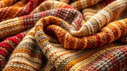 Wall Mural - Close up shot of soft and cozy woolen fabric in various shades of warm colors , wool, texture, close up, background, soft, cozy