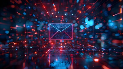 Poster - Futuristic Digital Email Icon with Holographic Display in Virtual Reality Setting