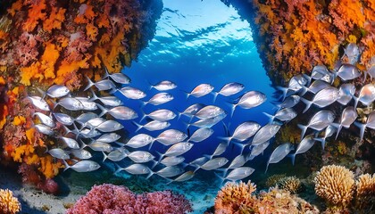 Wall Mural - Coral reef and fish in the sea.