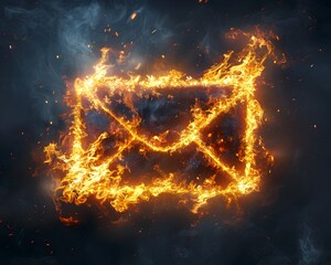 Poster - Fiery Email Icon Symbolizing Urgent Digital Communication on Dark Background