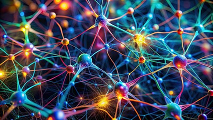 Poster - Close-up of colorful neural connections in the brain, neuroscience, neurons, synapses, brain, connections, network, science