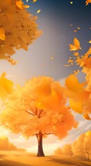 Wall Mural - Golden fall trees decorative illustration 4k animation