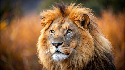 Wall Mural - close up photo of a majestic lion in the wild, lion, wildlife, predator, nature, carnivore, safari, 