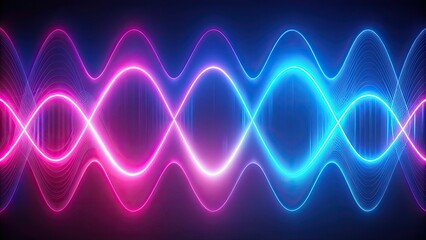 Sticker - Big neon speaking sound sine wave background, neon lights, colorful, abstract, vibrant, illuminated, communication, technology