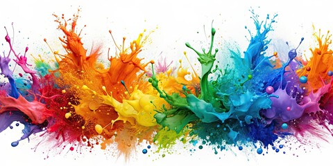 Sticker - Colorful abstract paint splashes on white background, vibrant, artistic, dynamic, energetic, vivid, creative, expressive