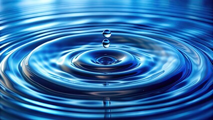 Poster - Blue ripples on water surface created by falling water droplets, water, drops, ripples, texture, blue, nature, liquid