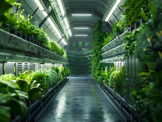 Poster - futuristic vertical farming warehouse integrating agriculture and logistics